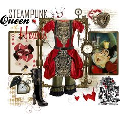 "Steampunk: Queen of Hearts" by ghsdrummajor on Polyvore Steampunk Outfits, Queen Of Hearts Costume, Alice Tea Party, The Queen Of Hearts