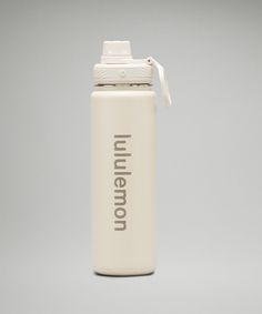 a white water bottle sitting on top of a table