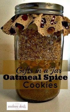 a jar filled with oatmeal spice cookies