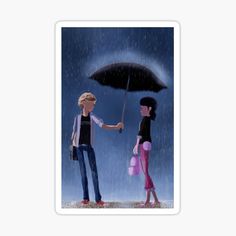 two people standing under an umbrella in the rain