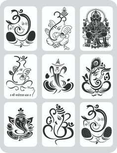 six different designs in black and white with the letter s on each side, including an elephant