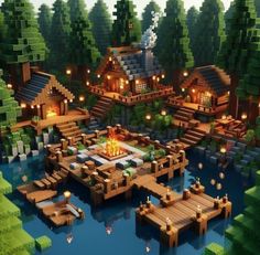 Cool Minecraft Survival House Ideas, Minecraft Joined Houses, Cute Lake House Minecraft, Minecraft House 3 People, Fisherman Architecture, Lake Base Minecraft, Water Town Minecraft, Minecraft Summer Camp Build, River Minecraft House