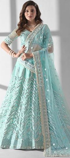 Blue color Lehenga in Net fabric with Gota Patti, Sequence work Blue Color Lehenga, Gota Patti Work, Wedding Blue, Sequence Work, Net Fabric, Bridal Lehenga, Bridal Wedding, Blue Fashion, Western Fashion