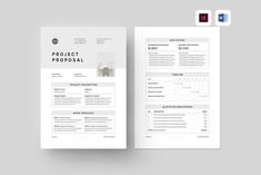 the project proposal is displayed on top of a white paper with black and gray accents