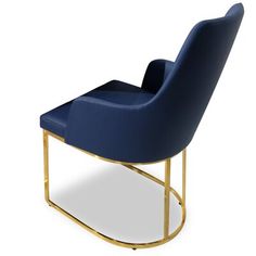 a blue chair with a gold frame