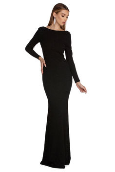 Special OccasionMake them see stars in our glittering Kyleigh black dress! She features a boat neckline. fitted long sleeves and a show stopping open back with a wowing lattice back. Her slim fit bodice leads to anelongating floor lengthsilhouette that showcases curves in all the right places! She is composed of a lined glitter knit fabric that offers a moderate stretch.Glitter may transferSpecial Occasion products cannot be returned to any retail locations. Glitter Dress Black, Long Sleeve Bridesmaid Dress, Glitter Dress, Boat Neckline, Fitted Bodice, Lattice, Mermaid Formal Dress, Open Back, New Dress