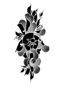 a black and white drawing of flowers on a white background