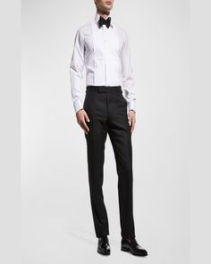 TOM FORD solid formal dress shirt with pleated bibfront    Point collar; button placket    Long sleeves    French cuffs    Yoked back shoulders    Shirttail hem    Classic fit    Cotton    Made in Italy Formal Dress Shirt, Tom Ford Brand, Tom Ford Clothing, Formal Shirt Dress, Tom Ford Men, White Solid, Button Placket, Cotton Dress, Formal Dress