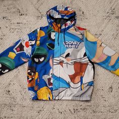 Nwt Members Only Men Looney Tunes Jacket: Large Limited Edition Casual Blue Hooded Sport Coat, Urban Style Blue Hooded Jacket For Spring, Members Only Jacket, Members Only, Bugs Bunny, Looney Tunes, Windbreaker Jacket, Shirt Jacket, Bugs