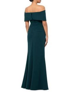 The Off Shoulder Gown is Instagram-worthy in a fluttery off-the-shoulder polyester spandex blend. Flounce overlay and ruching at the back add romantic volume perfect for capturing your next outfit photo. Short sleeves and lining ensure comfort whether posing for pics or dancing the night away. Effortless elegance with versatile color options makes this a must-have for your social media wardrobe. Fitted Boat Neck Prom Dress, Fitted Boat Neck Dress For Prom, Fitted Off Shoulder Maxi Dress With Ruffles, Stretch Boat Neck Evening Dress, Fitted Green Off Shoulder Evening Dress, Fitted Green Off Shoulder Dress For Evening, Green Fitted Off Shoulder Evening Dress, Fitted Green Off-shoulder Evening Dress, Off-shoulder Stretch Evening Dress For Formal Occasions