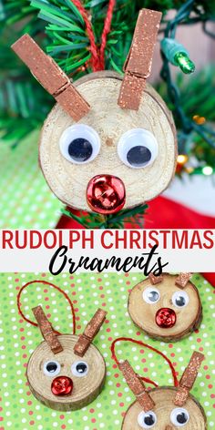 rudolph christmas ornaments made out of wood slices