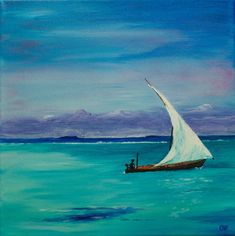 a painting of a sailboat in the ocean