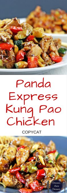 panda expresse kong pao chicken is served on a plate with chopsticks