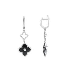 You're sure to love these elegant sterling silver black onyx and cubic zirconia flower drop earrings. You're sure to love these elegant sterling silver black onyx and cubic zirconia flower drop earrings.Click on this JEWELRY & WATCHES GUIDE to learn about fit, styles, materials and more! Length: 44 mm Backings: latch back Metal: sterling silver Plating: rhodium Finish: polished Packaging: boxedSTONE DETAILS Stone type: cubic zirconia, onyx Total weight: 1 ct. Center stone carat weight: 1/8 ct. C Luxury Silver Earrings With Black Diamonds, Luxury Sterling Silver Flower Shape Diamond Earrings, Luxury Black Sterling Silver Earrings, Elegant Black Diamond Earrings For Gift, Elegant Black Diamond Earrings, Elegant Black Diamond Earrings For Formal Occasions, Black Polished Finish Fine Jewelry Earrings, Sterling Silver Flower-shaped Diamond Earrings For Formal Events, Sterling Silver Diamond Earrings, Flower Shape For Formal Events