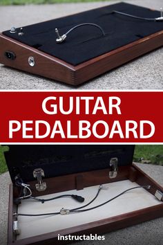 an open briefcase with the words guitar pedalboard inside