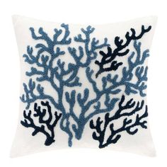 Coastal Beach House Embroidered Coral Pillow - Quahog Bay Bedding Beach House Bedding, Beautiful Beach Houses, Embellished Pillows, Beach House Furniture, Coral Pillows, Coastal Beach House, Blue Pillows Decorative, Harbor House, Coral Design