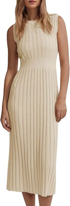 Amazon.com: Danedvi Women's Sleeveless Midi Tank Dress Basic Ribbed Knit Crewneck 2024 Summer Trendy Bodycon Sweater Dresses Beige : Clothing, Shoes & Jewelry Fall Tank Tops, Bodycon Casual, Bodycon Sweater Dress, Bachelorette Party Outfit, Office Casual Outfit, Midi Tank Dress, Fall Wedding Guest Dress, Dress 2024, Tank Top Dress