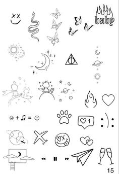 the symbols for tattoos are drawn in black and white