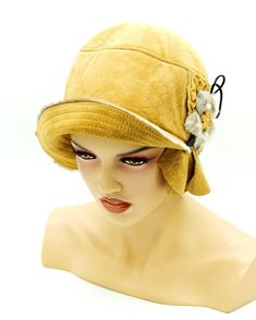 Luxury Beige Cloche Hat For Women, Flapper Cloche, Cloche Hats, Vintage Style Hat, Flapper Hat, Suede Hat, Elegant Coats, Leather Hat, Women Hat