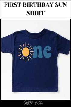 With this charming sun shirt, you can celebrate your child's first birthday in style!  This adorable and comfy shirt is made of breathable, silky cotton that is perfect for your baby to wear all day. With this first birthday sun shirt, you may give your child's birthday party an extra unique touch!| Baby outfits | Graphic tee | Graphic tee design | Casual top | Birthday outfit | Casual birthday outfit | Birthday outfit ideas | Birthday tops | kids clothing Blue Summer Birthday Shirt, Blue Summer T-shirt For First Birthday, Summer Fun Playtime Shirt, Fun Summer Playtime Shirt, Blue Shirt For Summer Birthday, Fun Blue Top For First Birthday, Yellow Tops For Summer Birthday, Fun Summer T-shirt For First Birthday, Playful Tops For First Birthday In Summer