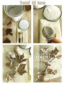 four pictures of leaves and other things that are being used to make wall hangings