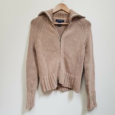 In excellent condition. Size M Abercrombie & FItch 100% cotton very cute tan braided knit sweater double zipper jacket with fold over neck, turtle neck when zipped up. Great quality. Length 22" Turtle Neck Zipper Sweater, Turtle Neck Sweater Jacket, Zip Up Sweater Brown, Zipper Front Sweater, Double Zipper Sweater, Vintage Zip Up, Double Zipper Jacket, Zip Up Sweater Outfit, Knit Zip Up Sweater