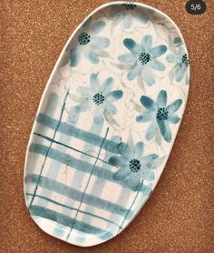 a blue and white flowered dish on a brown surface with text overlaying the image