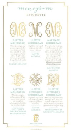 an elegant wedding program with gold foil lettering and monograms on the front page