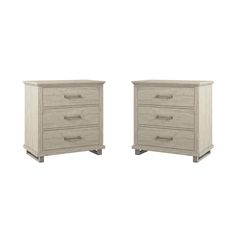 two nightstands side by side with one drawer open and the other closed on top