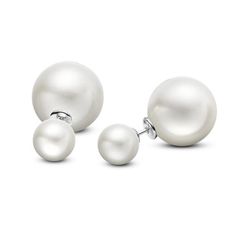 Round Freshwater Double Pearl Stud Earrings Sterling Silver 8-15mm - PI190 Double Sided Pearl Earrings, White Gold Pearl Earrings, Silver Round Earrings, Double Pearl Earrings, Silver Pearl Jewelry, White Pearl Jewelry, Pearl Earring Set, White Pearl Earrings, Earrings Double