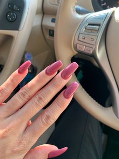 Dark Pink Nails Acrylic, One Color Nail, Dark Pink Nails, Nails Now, Car Steering Wheel, Dream Nails, Car Steering