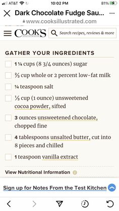 the recipe for chocolate fudge sau is shown in this screenshot from an iphone