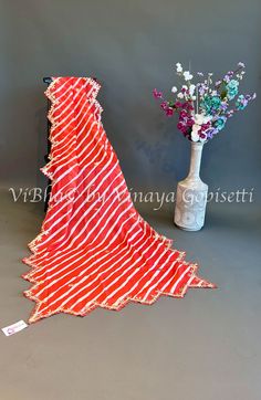 Red Organza Lehariya Dupatta Lehariya Dupatta, Elegant Embroidery, Organza Dupatta, Organza Fabric, Borders, Hand Painted, Embroidery, Red, Fabric