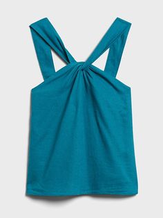 Linen-Blend Twisted Halter Top | Banana Republic Chic Linen Halter Neck Top, Chic Linen Halter Top, Summer Halter Top With Knotted Straps For Vacation, Chic Knotted Straps Halter Top For Beach, Chic Linen Halter Top For Beach, Halter Neck Tops With Knotted Straps For Spring, Beach Halter Top In Linen, Summer Beach Linen Halter Top, Linen Halter Top For Beach In Summer