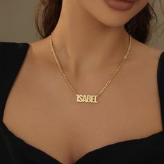 Personalize your own necklace with your name, or surprise them with a customized gift. Name Pendant Gold, Dainty Initial Necklace, 18k Gold Chain, Name Pendant, Nameplate Necklace, Rose Gold Metal, Engraved Necklace, Cuban Chain, Pendant Gold