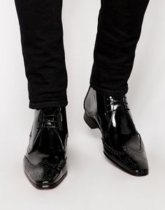 Handmade Men Wing Tip Brogue Patent Leather Lace Up Ankle Boots, Men Boots Luxury Lace-up Business Shoes For Men, Jeffery West, Black Brogues, Patent Leather Dress, Brogue Boots, Ankle Boots Men, High Ankle Boots, Black Dress Shoes, Suit Shoes