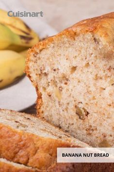 a loaf of banana nut bread next to some bananas