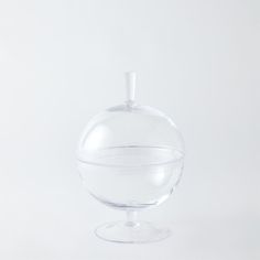 an apple shaped glass container with a white background