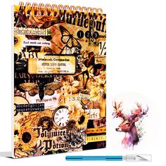 a notebook with an image of a deer and sunflowers on it