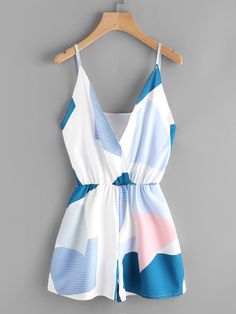 Random Print Surplice Cami Romper -SheIn(Sheinside) Áo Blu, Don Pedro, Cami Romper, Nice Clothes, Mode Inspiration, Beach Girl