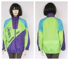 Vintage raincoat jacket Sports jacket Womens windbreaker Vintage windbreaker 90s clothes Retro jacket Trekking bike Casual jacket fashion Funky 90's vintage retro windbreaker sport jacket in purple green.  Not lined, lightweigt. Hooded. Size:  Small Measurements:  Length: 62cm (24.5in) Bust (armpit to armpit): 59cm (23.2in) Sleeve from neck : 72cm (28.3in)  Condition: In good vintage condition Please refer photos for condition Cheap Vintage Windbreaker For Spring, 90s Green Windbreaker For Spring, Vintage Purple Windbreaker For Outdoor, 90s Green Sports Windbreaker, Sporty Purple Windbreaker For Outdoor Activities, Retro Windbreaker, Vintage Windbreaker Jacket, Mens Outwear, Retro Gym