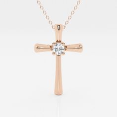 1/4 ctw Round Lab Grown Diamond Single Stone Cross Pendant 14K Rose Gold FG, VS2+ Rose Gold 14k Diamond Necklace With Vvs Clarity, Rose Gold Diamond Cross Pendant, Rose Gold Diamond Cross Pendant Jewelry, Stone Cross, Gold Cross Pendant, Single Stone, Cross Jewelry, Gold Cross, Christian Faith