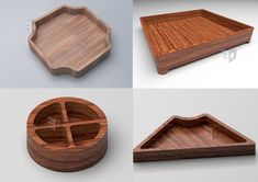 four wooden trays with different shapes and sizes