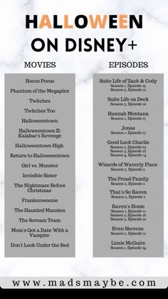 the halloween on disney and movies list