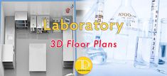 laboratory 3d floor plans with lab equipment in the background and text that reads laboratory 3d floor plans