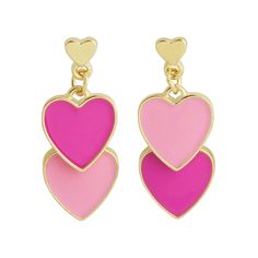 PRICES MAY VARY. 【DANGLE HEART EARRINGS FOR WOMEN】 The heart earrings dangle has a novel design, simple but exquisite. The top of the trendy heart earrings is a small metal heart, and the bottom is two colors of overlapping hearts, colliding with each other to create a fashionable match. Delicate retro pink heart earrings that shake gently as you move, adding glamor to your everyday outfits. 【PREMIUM MATERIALS OF TRENDY EARRINGS】 The heart earrings are made of superb enamel technology, which wil Pink Heart Earrings, Earrings Double, Heart Earring, Chunky Hoop Earrings, Funky Earrings, Fan Earrings, Gifts Jewelry, Heart Drop Earrings, Metal Heart