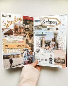 someone is holding up a travel brochure in their left hand and it has photos on it