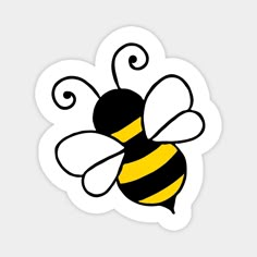 a black and yellow bee sticker on a white background