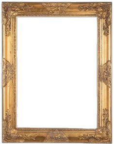 an antique gold frame with ornate carvings on the edges and sides, isolated against a white background