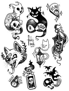 a drawing of various tattoos on a white background